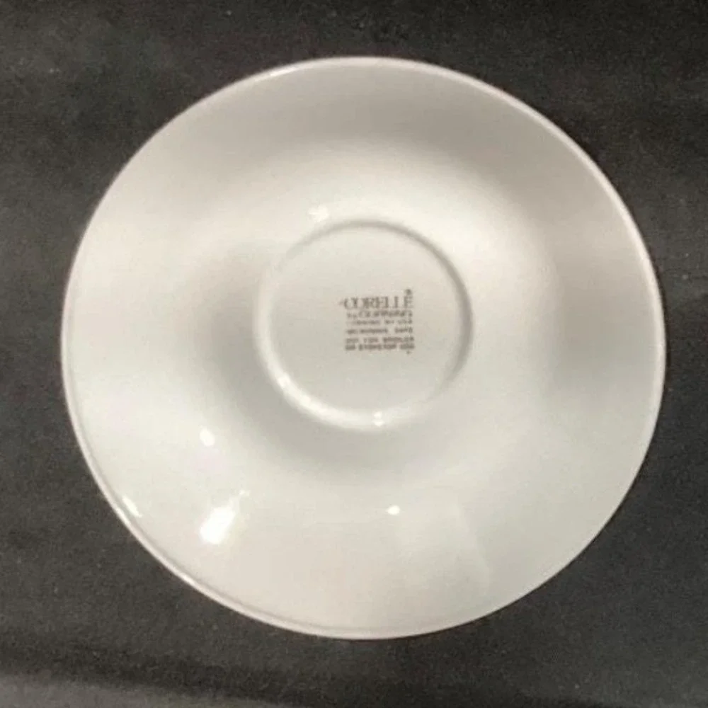 Corelle Corningware White‎ Saucers, Set of 4, Single Green Band, Vtg Dinnerware